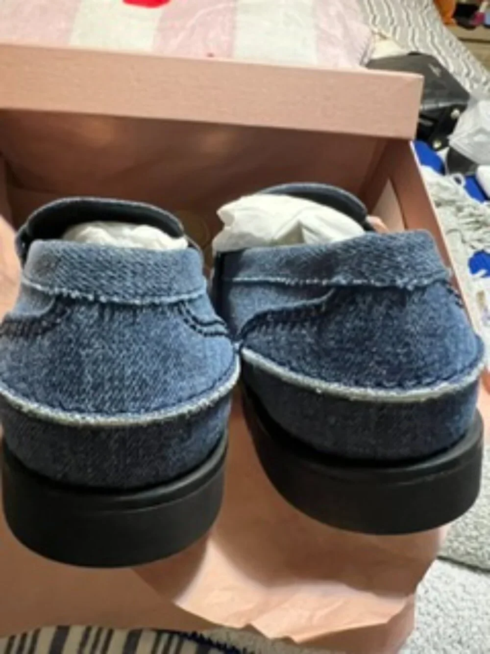 NWT Miu Miu Denim Coin Penny Loafers Pristine inc. Box, Dustbag Size 38 (7 1/2)